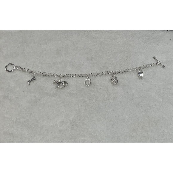 Cowgirl Charm Bracelet Southwest Style Silvertone Womens Toggle Western 8in - Picture 6 of 9